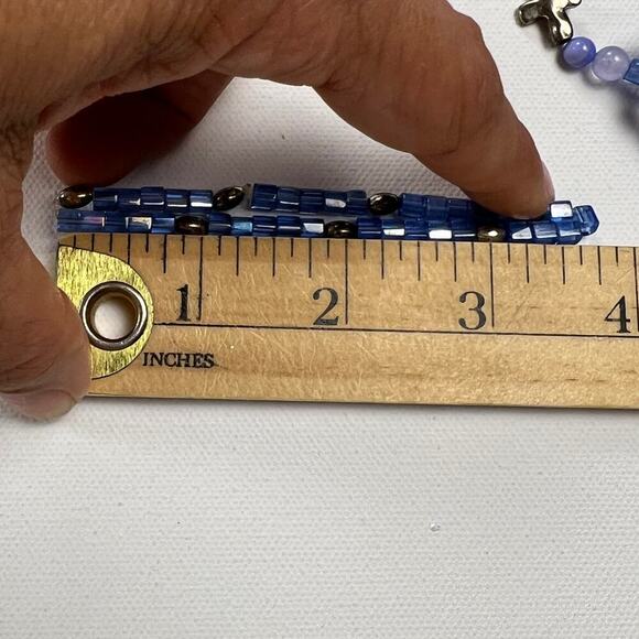 Handmade Beaded Bracelet Trio Periwinkle Blues Silver Cross - Picture 4 of 6